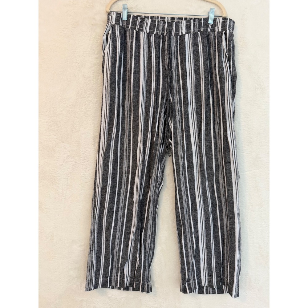 Briggs Grey White Striped‎ Elastic Waist Straight Leg Pants XL